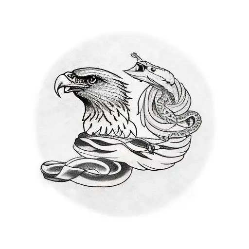 half sleeve with eagle holding snake, cardinal flying, and filler of ocean, mountains, and desert tattoo design idea
