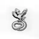 half sleeve with eagle holding snake, cardinal flying, and filler of ocean, mountains, and desert tattoo design idea