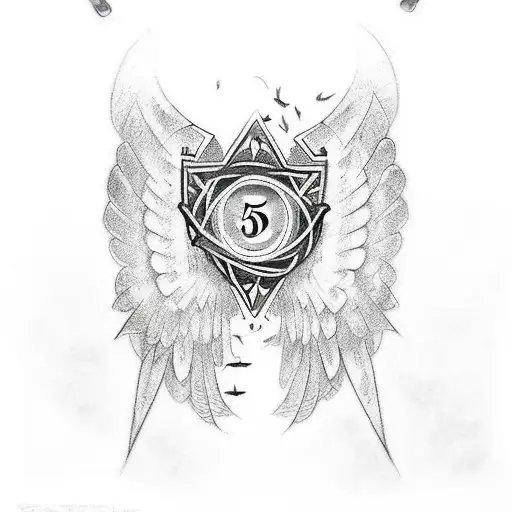 chest tattoo with bird wings and the numbers 555 in between the chest  tattoo design idea