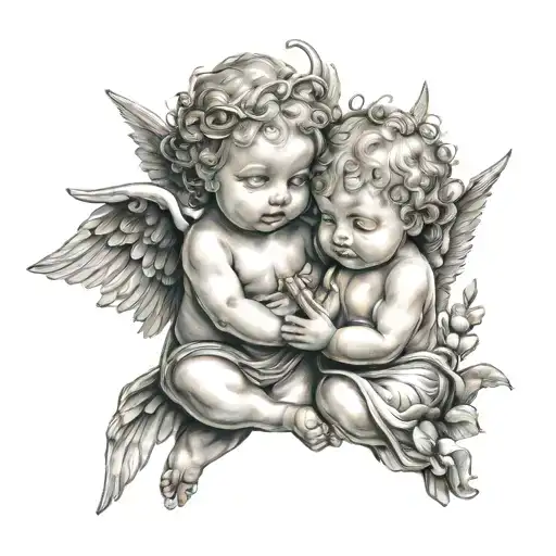 two baby angels tattoo design idea
