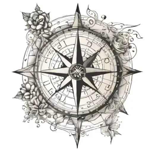 An architectural blueprint with a compass rose made of coffee beans tattoo design idea