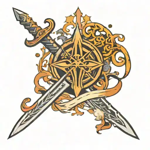 sword with warlock symbol blended tattoo design idea