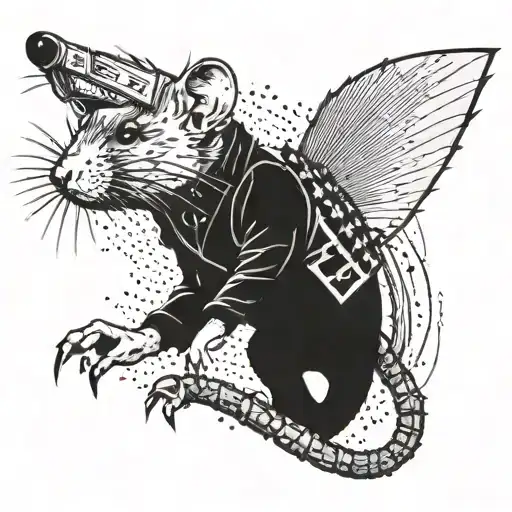 A punk rat wearing a leather jacket and spiked collar tattoo design idea