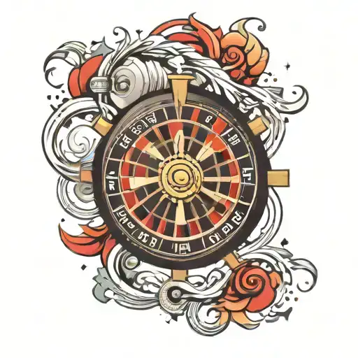 A roulette wheel with each number replaced by a different chaotic element, like fire, lightning, or tornadoes tattoo design idea