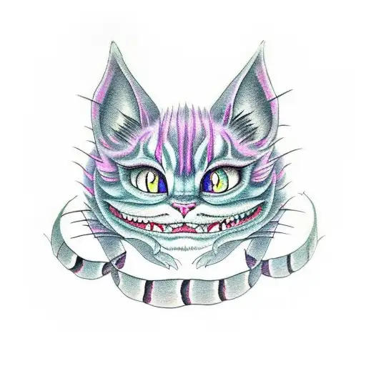 cheshire cat smiling tattoo design idea