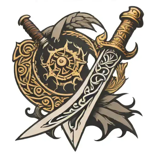 viking dagger runes tattoo design idea