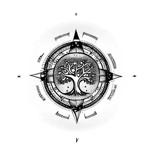 black tree of life with arrows and compass tattoo design idea