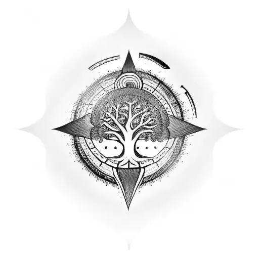 black tree of life with arrows and compass tattoo design idea