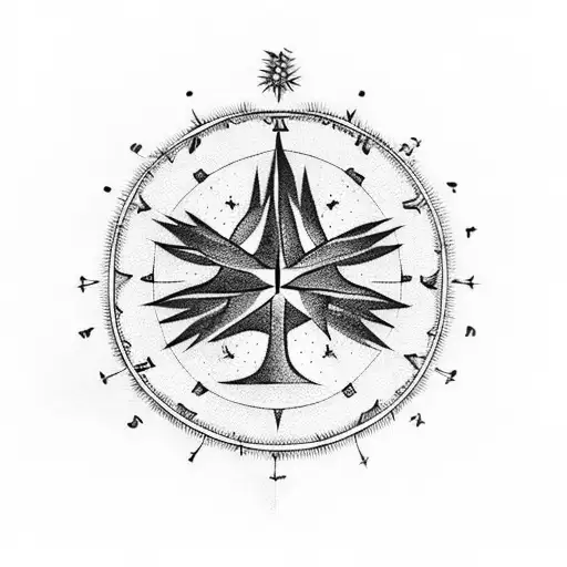black tree of life with arrows and compass tattoo design idea