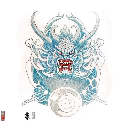 A oni creature inspired in the Azores practicing karate moves tattoo design idea