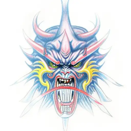 A oni creature inspired in the Azores practicing karate moves tattoo design idea