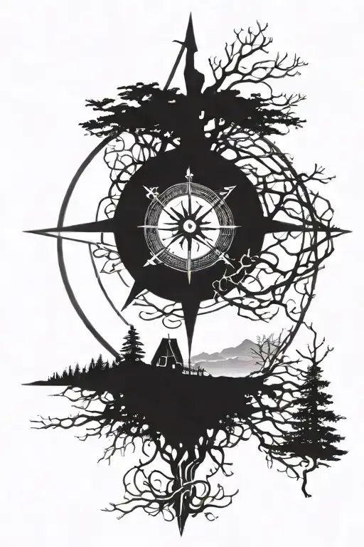 tree viking compass tattoo design idea