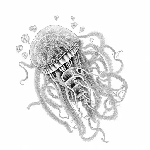 jelly fish with human heart and dna double helix  tattoo design idea