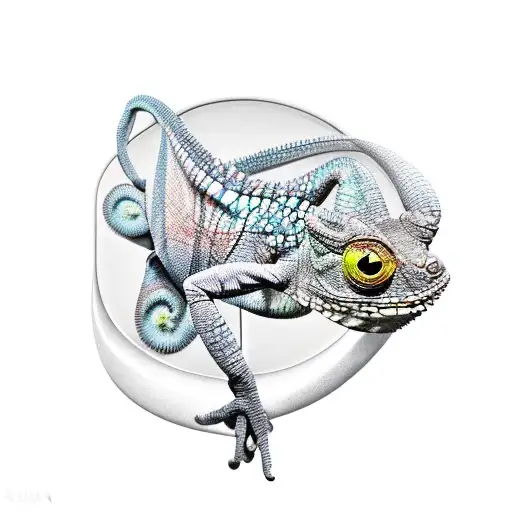 a chameleon on a brunch with a glitch in black and white  tattoo design idea