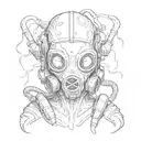 alien with gas mask tattoo design idea