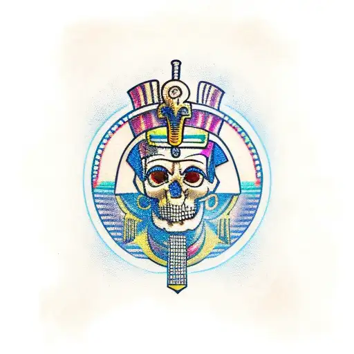 Pharaoh skull surrounded by hieroglyphics tattoo design idea