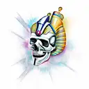 Pharaoh skull surrounded by hieroglyphics tattoo design idea