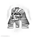 Pharaoh skull surrounded by hieroglyphics tattoo design idea