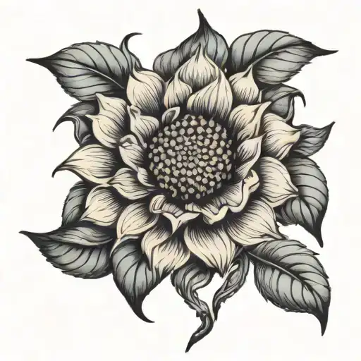 sunflower, violet, camellia interwinded  tattoo design idea