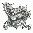 human bite marks with a cursive AR letter tattoo design idea