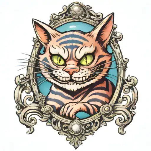 original cheshire cat seeing new cheshire cat in mirror tattoo design idea