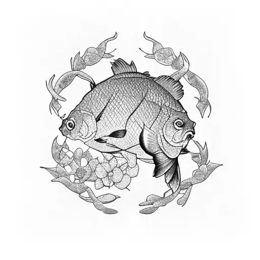 ancient carp swing with flowers tattoo design idea