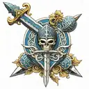 sword with blue shield orixá ogun with Iansã tattoo design idea