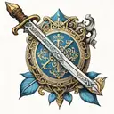 sword with blue shield orixá ogun with Iansã tattoo design idea