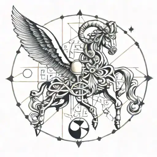 A celestial sleeve tattoo depicting the zodiac signs of Aries, Scorpio, and Sagittarius in a new-school style tattoo design idea