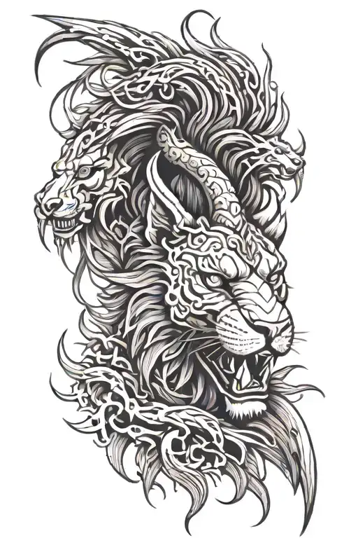 lion face and dragon coiled tattoo design idea