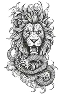 lion face and dragon coiled tattoo design idea