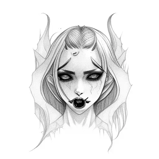 vampire girl bites on neck  tattoo design idea