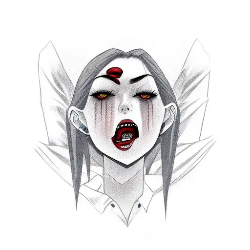 vampire girl bites on a man's neck  tattoo design idea
