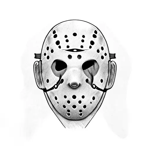 Jason voorhees mask over a smiley mask and over it says two sides and the bottom says two the same face tattoo design idea