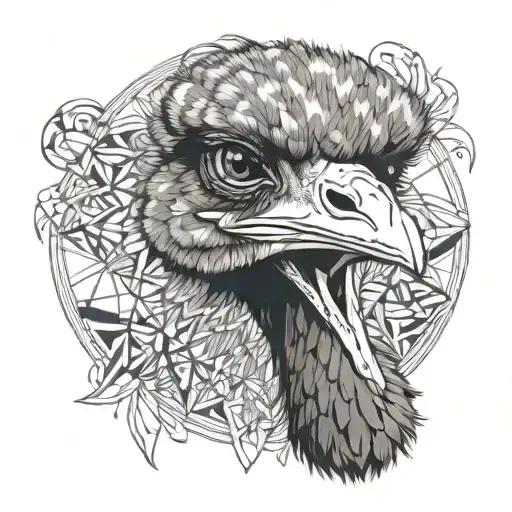 ostrich black and white drawing tattoo design idea