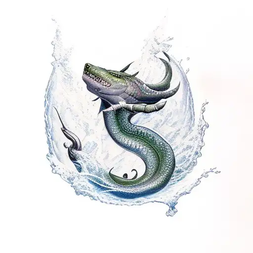 Jörmungandr jumping on water  tattoo design idea