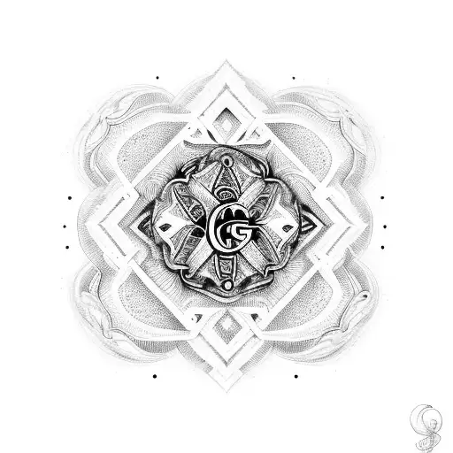 An intricate mandala design incorporating G Daddy's initials tattoo design idea