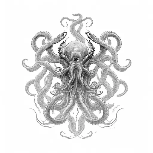 cthulhu-like kraken vs ship  tattoo design idea