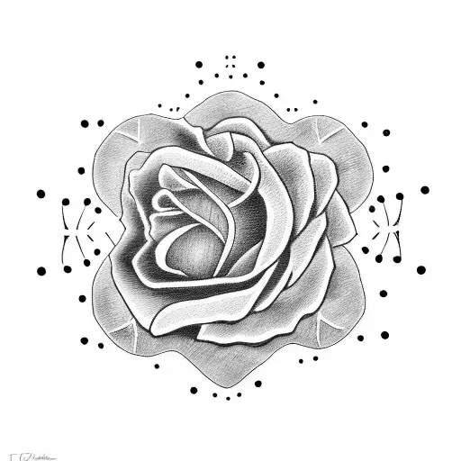 A dotwork tattoo of a baseball diamond with boxing gloves and a red rose, representing strength and love tattoo design idea