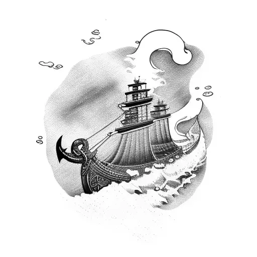 A Norse mythology-inspired tattoo featuring Viking ships sailing on a stormy sea tattoo design idea