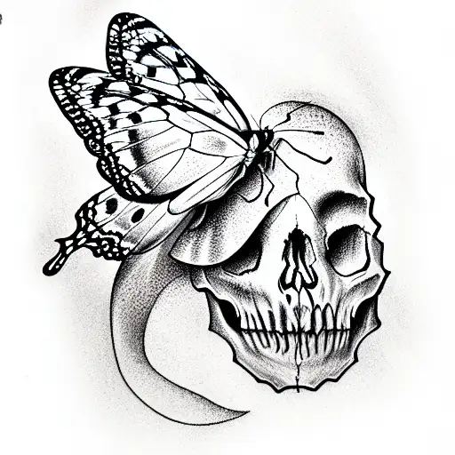 skull, butterfly, moon tattoo design idea