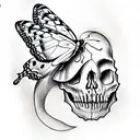 skull, butterfly, moon tattoo design idea