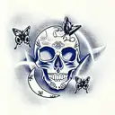 skull, butterfly, moon tattoo design idea