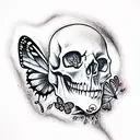 skull, butterfly, moon tattoo design idea