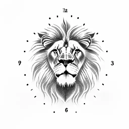 Clock, lion, notes tattoo design idea