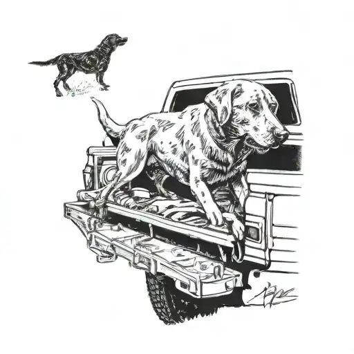 Labrador on tailgate of Mazda Bounty 4x4  tattoo design idea