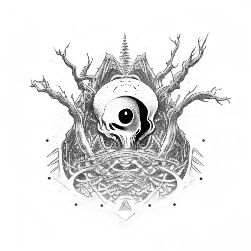 Tremor Black Hole Yggdrasil Crow Skull Ocean Alien tattoo design idea