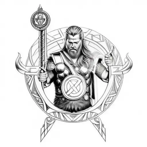 odin and thor with mjolnir tattoo design idea