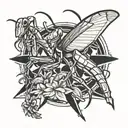praying Mantis with guns for arms  tattoo design idea
