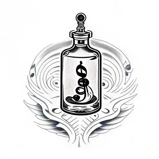 potion vial swirling music notes tattoo design idea